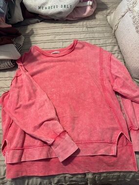 Zenana Outfitters Pink Washed Pullover Sweatshirt